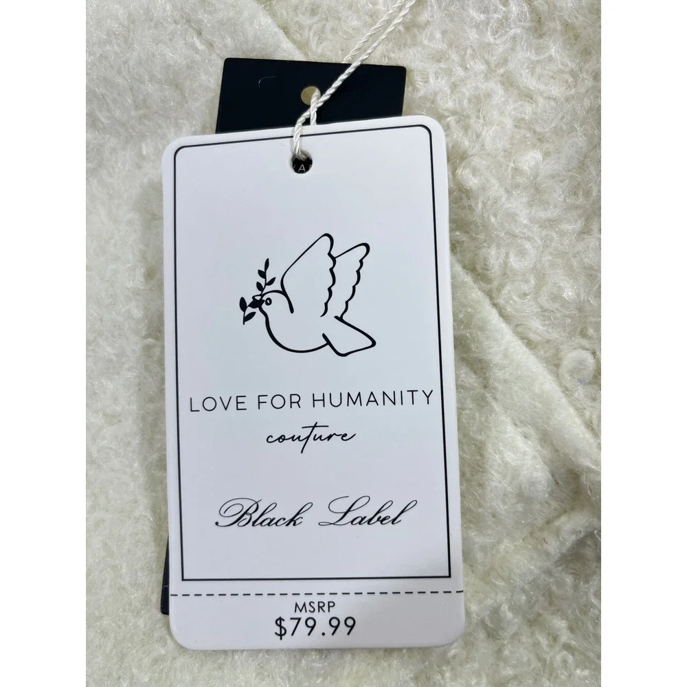 Love For Humanity Black Label Jacket Women XL Cream Faux Shearling Teddy Zip‎ - Picture 6 of 10